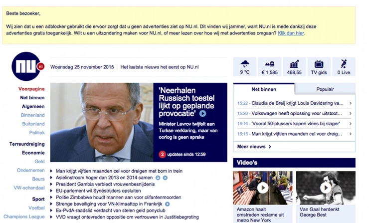 NU.nl vraagt gebruikers advertenties toe te staan