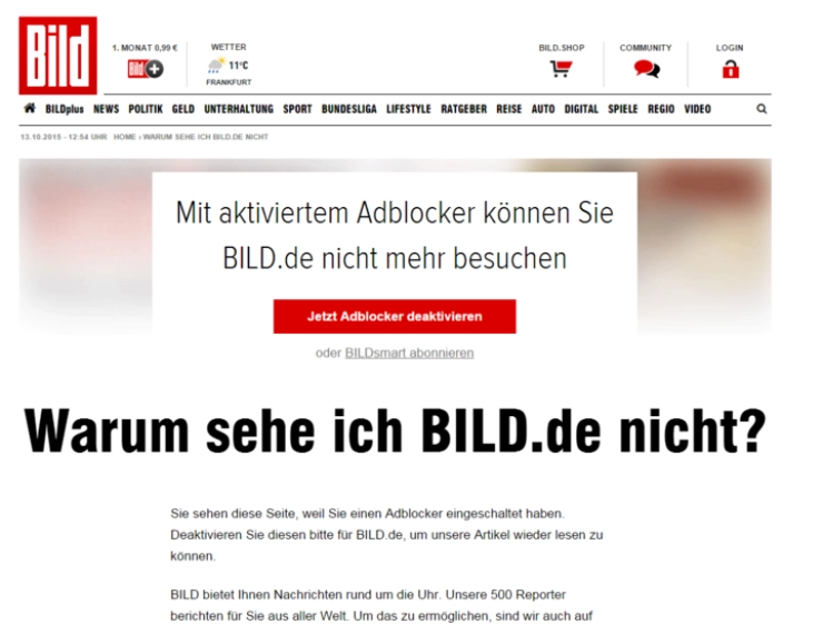 Bild.de gaat strijd aan met ad blockers