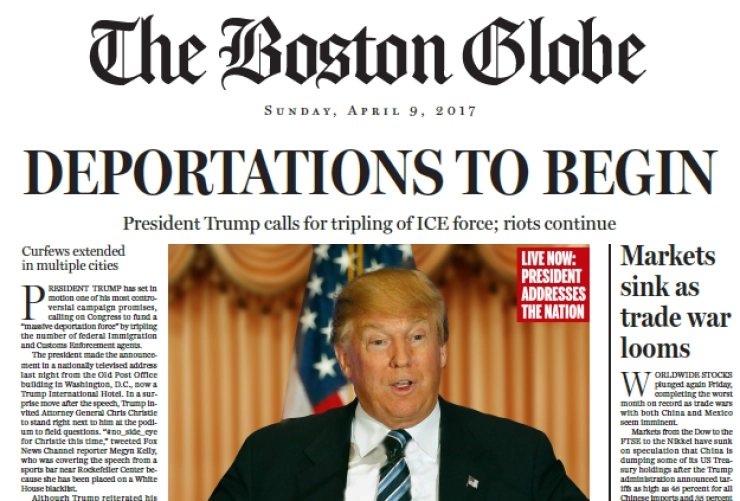 Een voorpagina over president Trump