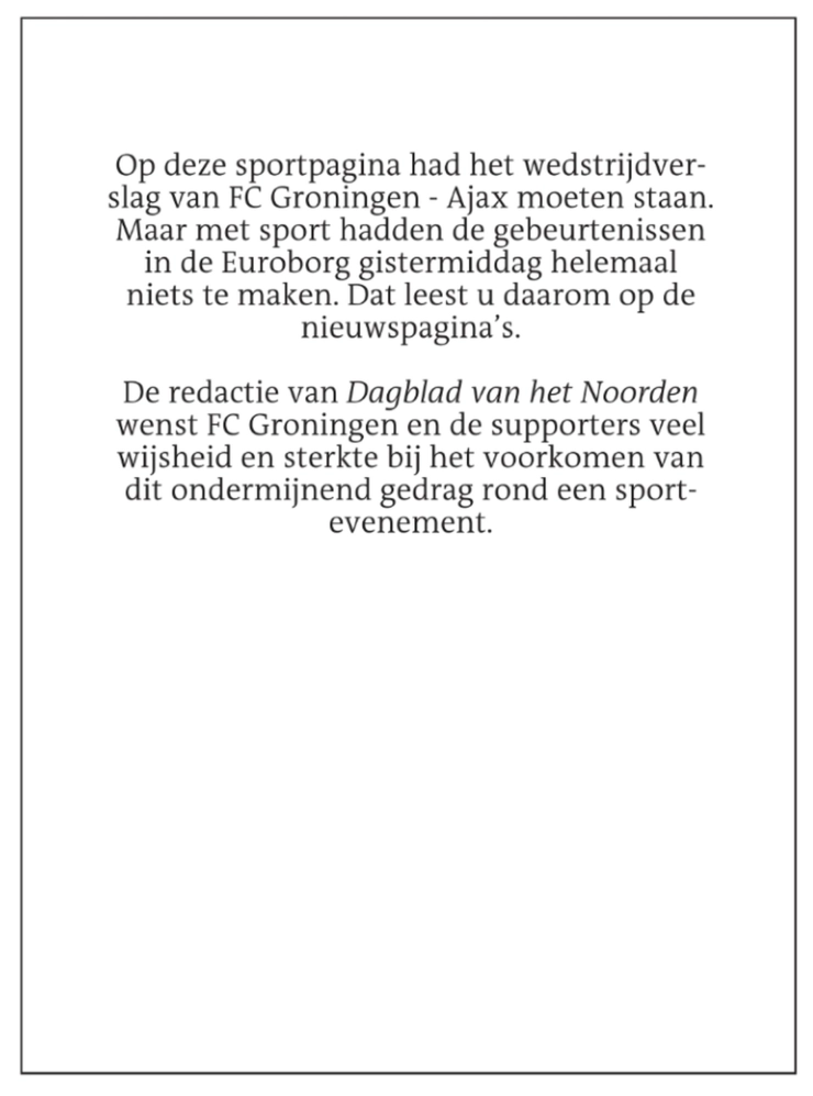 Dagblad van het Noorden over hun lege sportpagina