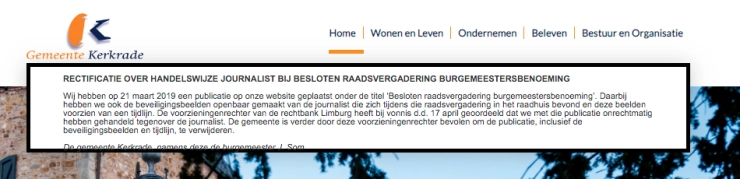 Kerkrade rectificeert in zaak Van Erp en wist pagina met bewakingsbeelden