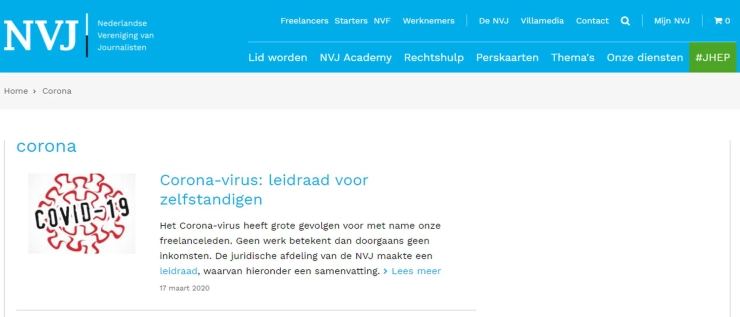 NVJ lanceert corona-landingspagina