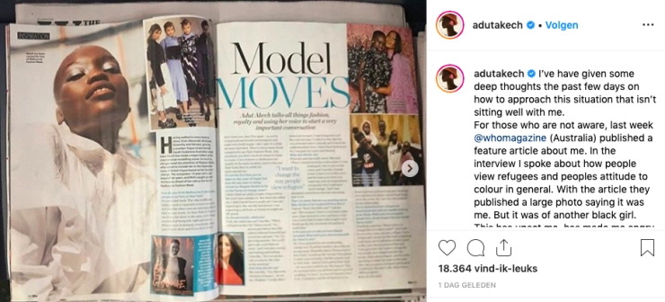 Australisch magazine plaatst foto van het verkeerde zwarte model bij interview