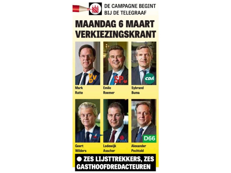 Telegraaf laat lijsttrekkers weer krant samenstellen