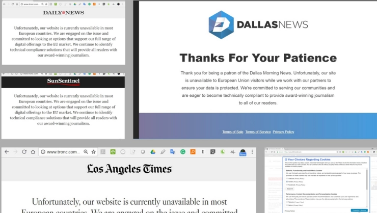 Honderden nieuwswebsites VS blokkeren verkeer uit Europa