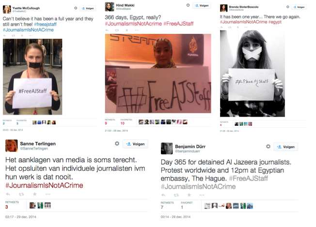 Overzicht online actie #JournalismIsNotACrime
